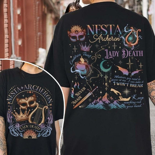 2 Slides, Nesta Archeron Lady Death T-Shirt, Nesta Archeron Merch, Acotar Merch, a Court of Silver Flames Gift, Cauldron Blessed Shirt
