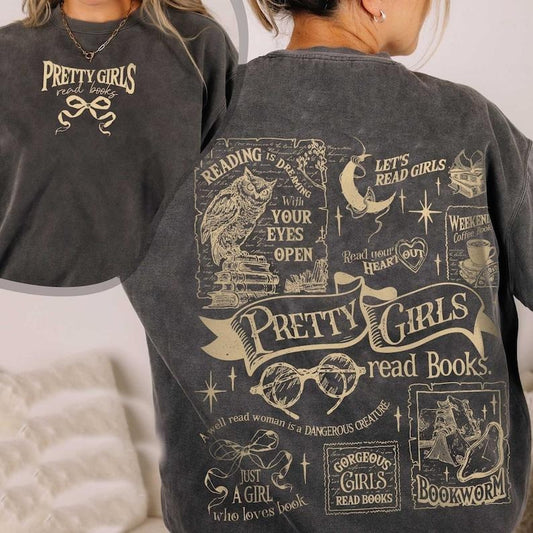 2 Slides, Pretty Girls Read Books  Shirt, Book Readers Gift, Bookish Merch, Minimalist Book Sweatshirt, Bookworm Shirt, Romance Reader Shortsleeve