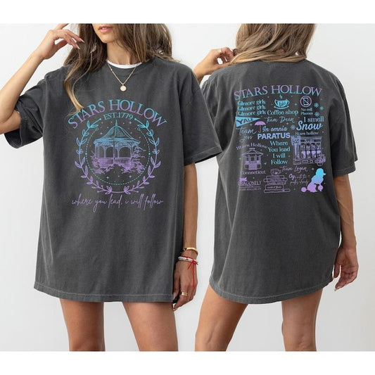 2 Slides, Stars Hollow Shirt, Where You Lead I Will Follow Shirt,  Stars Hollows Tee, Tv Show Fans Gift Cotton Cotton Crewneck