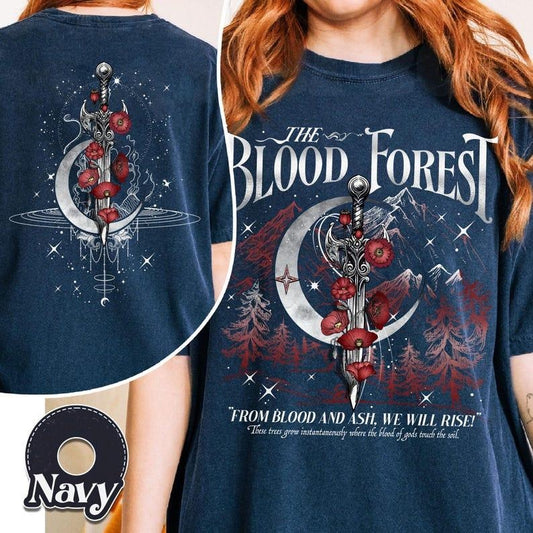 2 Slides, The Blood Forest  Shirt, from blood and ash, Poppy Castle Da'Neer, Flesh and Fire, FBAA Bookish Merch, Poppy Casteel Shirt Casual Basic