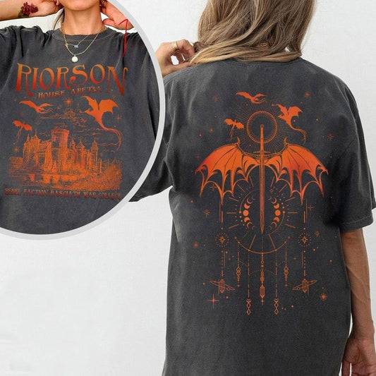 2 Slides, Xaden Riorson House  Shirt, Fourth Wing Shirt, Dragon Rider Bookish, Iron Flame Shirt, Basgiath War College, Violet Sorrengail Cotton Crewneck