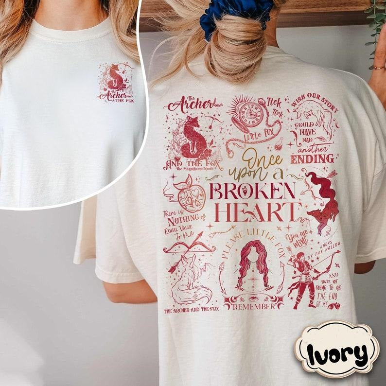 2 Slides,Ballad Of The Archer And The Fox T-Shirt, Evangeline and Jacks Graphic shirt, Bookish Apparel, Once Upon a Broken Heart T-Shirt Cotton