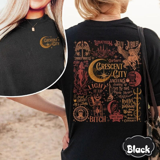 2 Slides,Cresent City T-Shirt, Jelly Jubilee Graphic Designs, Umbra MortisShirt, SJM Merch, House of Flame and Shadow  Shirt Cotton Crewneck