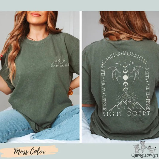 2 siles design, The Night Court Velaris Starlight ACOTAR T-shirt LICENSED Sarah J. Maas SJM merch Bat Boys Rhysand Feyre, Cassian Nesta, Azriel