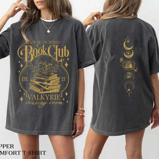2 slides,  ACOTAR House Of Wind Book Club t-Shirt, Night Court Velaris House Of Wind Library SJM Licensed Merch Feyre Archeron Nesta Bookish Gift Shirt