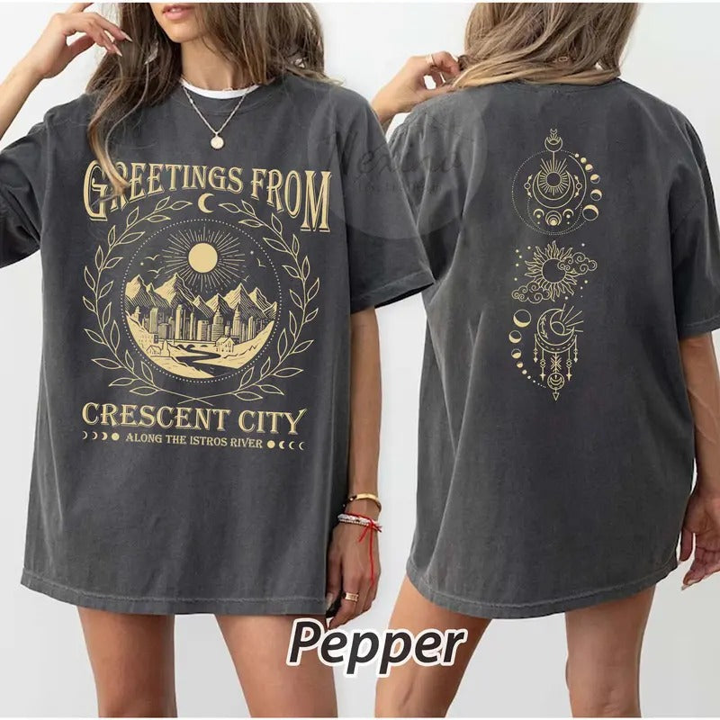 2 slides,  ACOTAR tshirt, Greeting From Crescent City Shirt, Velaris Night Court, SJM Universe Merch Bookish Shirt Gift For Her