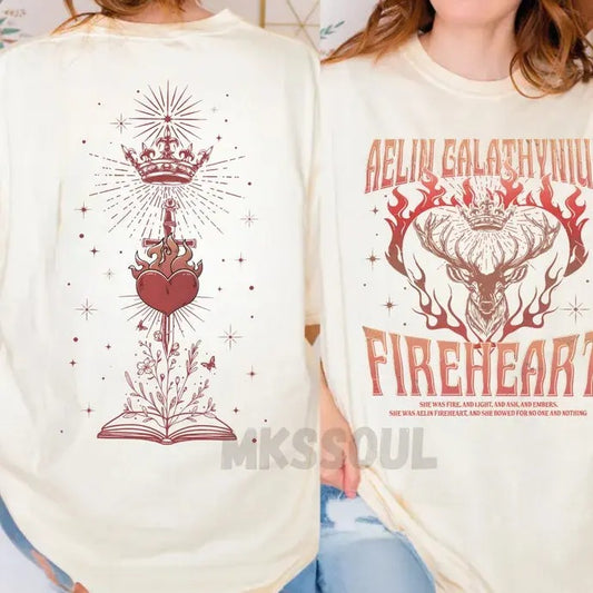 2 slides,  Fireheart Queen Aelin Shirt, Throne Of Glass Fan T Shirt, Kingsflame The Thirteen, She Will Not Be Afraid, Book Lover Gift