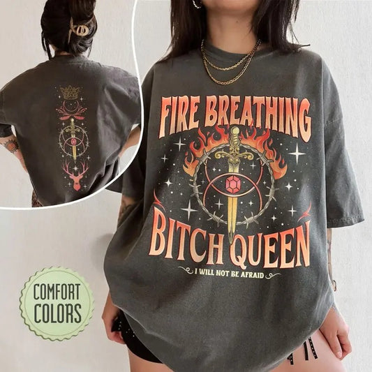 2 slides,  Fireheart Queen Aelin Shirt, Throne Of Glass Fan T Shirt, Kingsflame The Thirteen,She Will Not Be Afraid, Book Lover Tog Gift