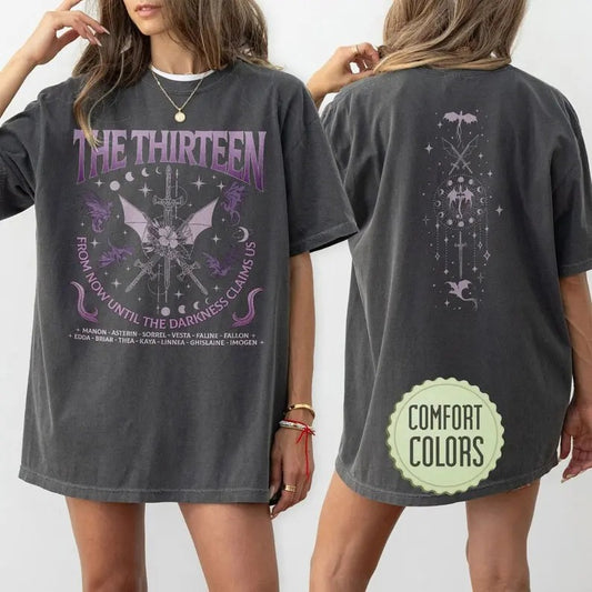 2 slides,  The Thirteen Throne Of Glass T-shirt, From Now Until The Darkness Claims Us, Throne Of Glass SJM, We Are The Thirteen, Bookish Book Lover Tee