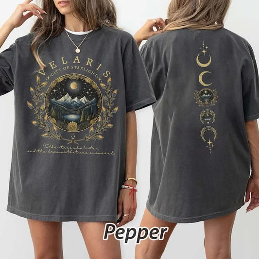 2 slides,  Velaris City Of Starlight ACOTAR tshirt, The Night Court Shirt, Court of Dreams, Rhysand, Cassian, Sarah J Maas, Booklover Tee