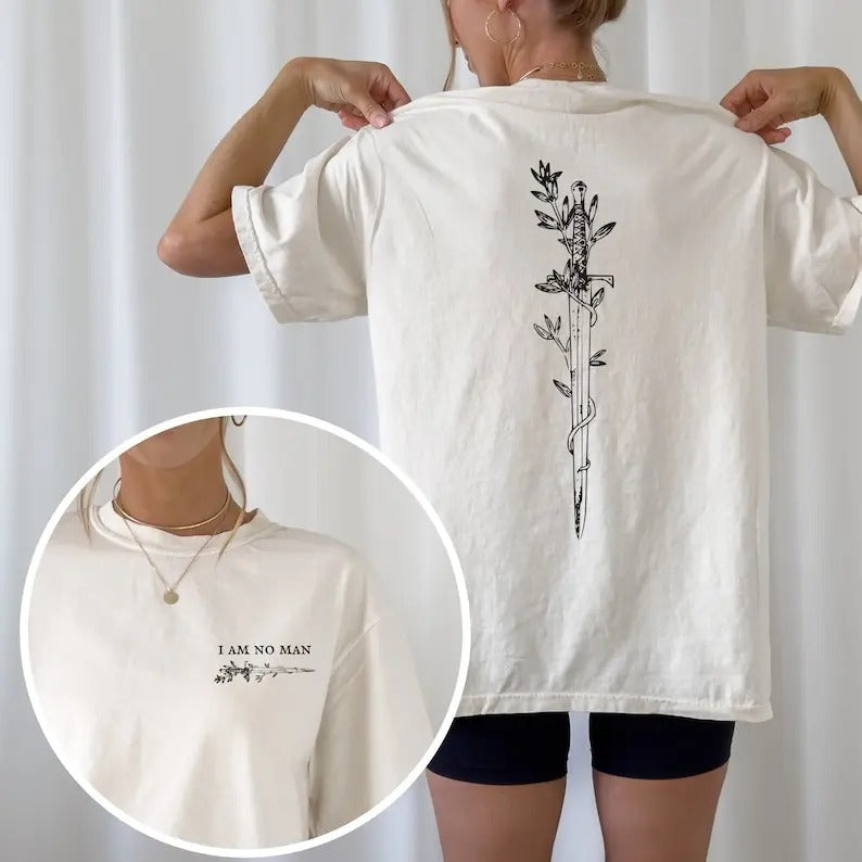 2 slides, I am no man shirt front and back. Book lover gift. bookish gift for her. Fantasy book shirt Feminist literature shirt, Bookish Tee, Book Lover Gift, Romance Books