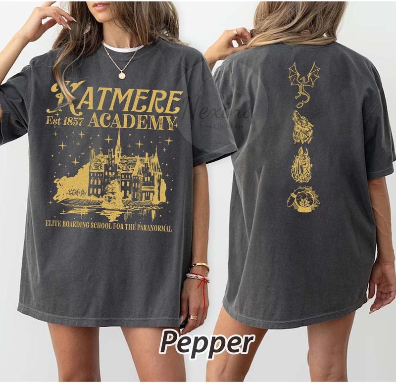 2 slides, Katmere Academy Logo T-Shirt - Tracy Wolff's Crave Series Inspired, Vampire Themed Shirt, Bookish Tee for Romance & Fantasy Readers