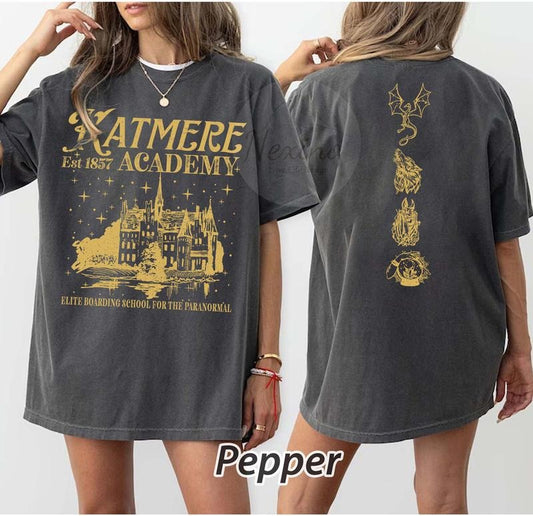 2 slides, Katmere Academy Logo T-Shirt - Tracy Wolff's Crave Series Inspired, Vampire Themed Shirt, Bookish Tee for Romance & Fantasy Readers