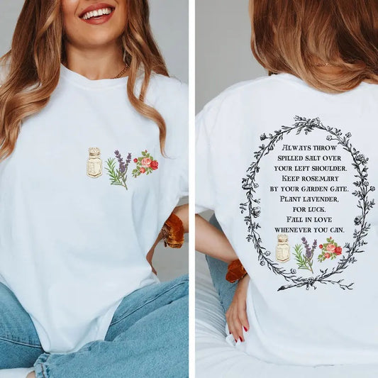 2 slides, Practical Magic TShirt, Salt Rosemary Lavender Love Shirt, Magic Spell Tee, Halloween T-Shirt, Witchy Shirts, Shortsleeve Crewneck Fashion Womenswear