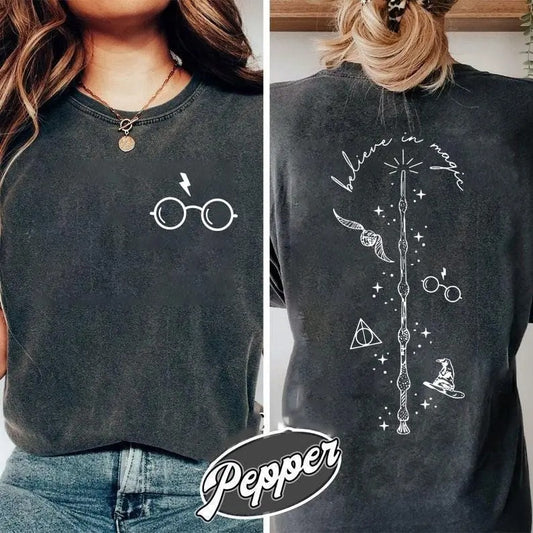 2 slides, Wizard School Fandom  Shirt, Magic Candy Shop T-Shirt, HP Inspired Double Sided T-Shirt, Bookworm Shirt, Gift for Friends, Cotton Crewneck Shortsleeve Casual