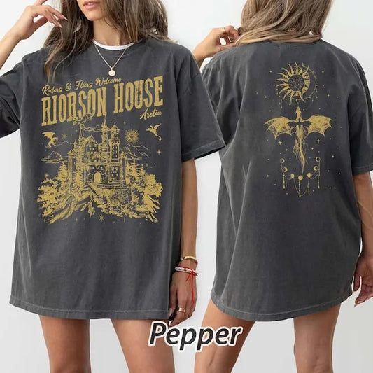 2 slides, Xaden Riorson House Tee, Iron Flame t-Shirt, Fourth Wing Merch, Violet Sorrengail Silver One Basgiath War College Dragon Rider Bookish Gift