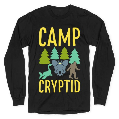 Camp Cryptid White Print Longsleeve Tee Hoodie, Sweatshirt | CoreVibeTees.com (Image 1)