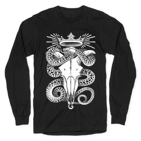 Crowned Serpent Goat Skull Longsleeve Tee Hoodie, Sweatshirt | CoreVibeTees.com (Image 1)