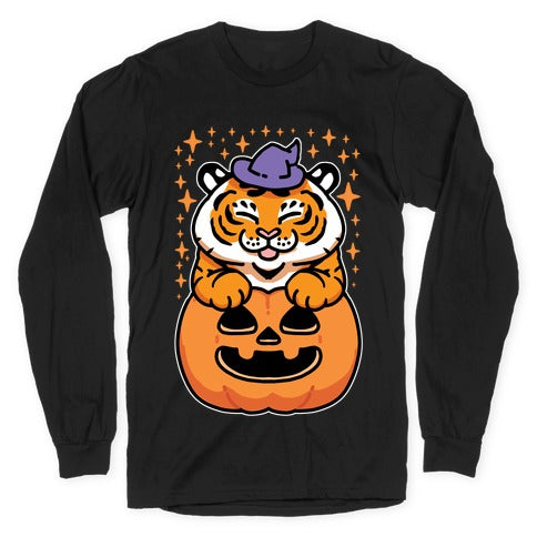 Cute Halloween Tiger Longsleeve Tee Hoodie, Sweatshirt | CoreVibeTees.com (Image 1)