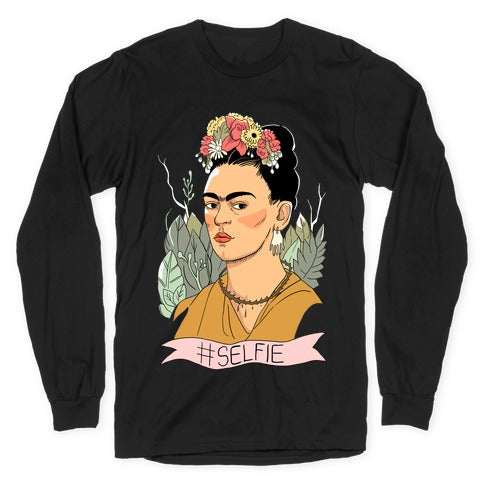 Frida #Selfie Longsleeve Tee Hoodie, Sweatshirt | CoreVibeTees.com (Image 1)