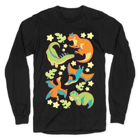 Funky Dinosaur Friends Longsleeve Tee Hoodie, Sweatshirt | CoreVibeTees.com (Image 1)