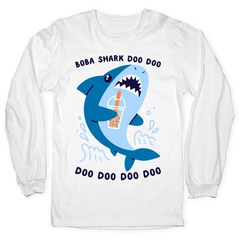 Boba Shark Longsleeve Tee Hoodie, Sweatshirt | CoreVibeTees.com