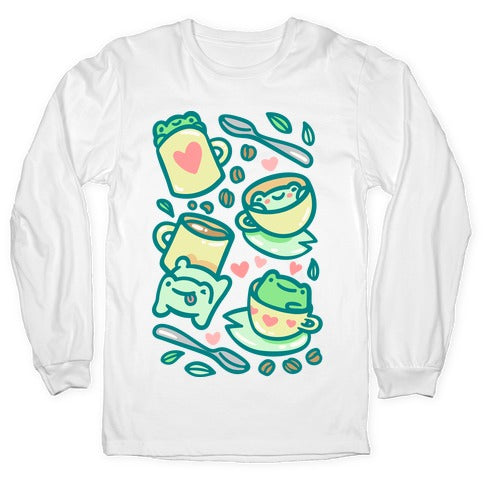 Coffee And Tea Frogs Longsleeve Tee Hoodie, Sweatshirt | CoreVibeTees.com