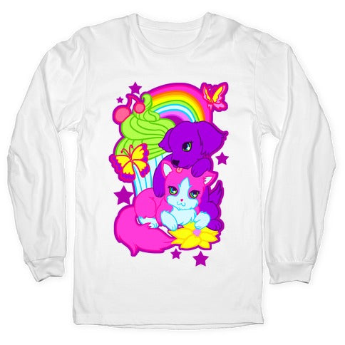 Double Trouble Rainbow Kitty & Puppy Longsleeve Tee Hoodie, Sweatshirt | CoreVibeTees.com