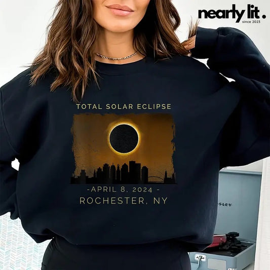 2024 Total Solar Eclipse in Rochester New York Shirt, Total Solar Eclipse 2024 Shirt, April 8 2024, USA Map, Path of Totality Tee.