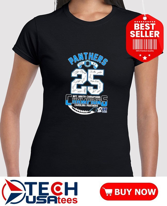 2025 NFC South Division Champion Carolina Panthers player signatures shirt