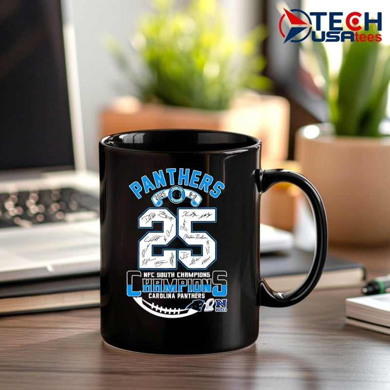 2025 NFC South Division Champion Carolina Panthers player signatures shirt