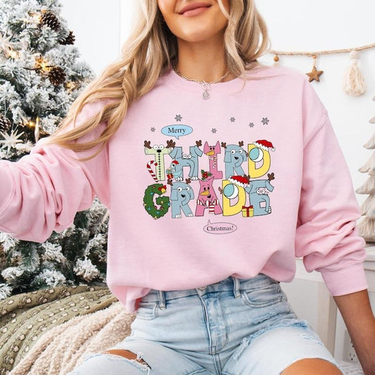 2rd Grade Teacher Christmas Sweatshirt, Third Grade Squad Xmas Tee, Elephant And Piggie Christmas T-shirt, Santa's Favorite Teacher Hoodie