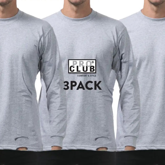3 Pack PROCLUB Men's Heavyweight Long Sleeve T Shirts PRO CLUB Plain Crew Neck T Shirt Casual Cotton Tee Basic Big and Tall Hip Hop Harem