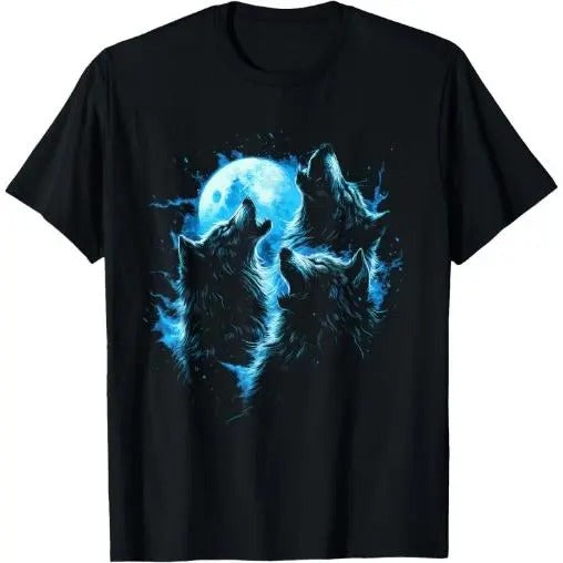 3 Wolf Howling At The Moon Wolf Graphic T-Shirt Made in USA