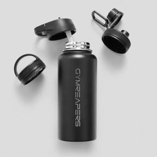 32 oz Stainless Steel Water Bottle with 3X Leakproof Lids - Straw, Chug, and Wide-Mouthed Canteen Drinkware Flasks Silicone
