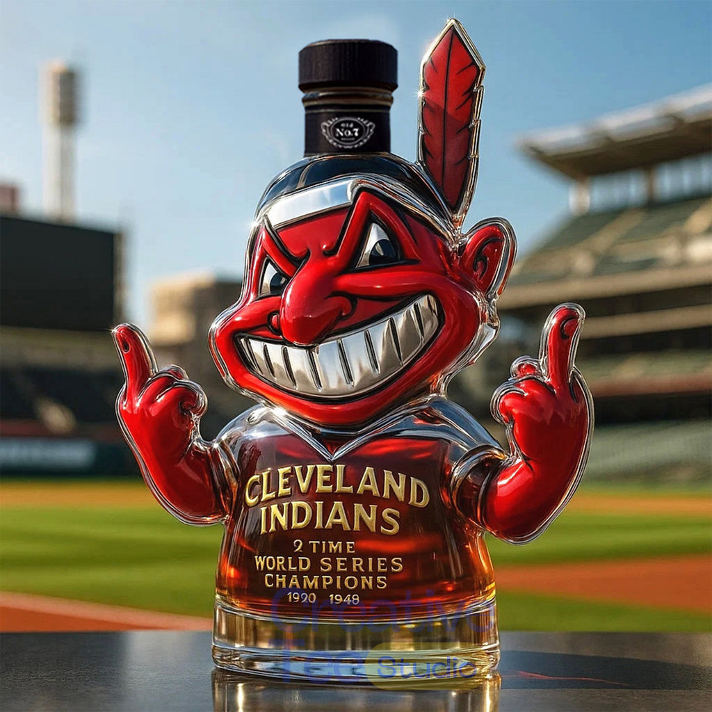 Cleveland Indians Chief Wahoo 2-Time World Series Champions Whiskey Bottle