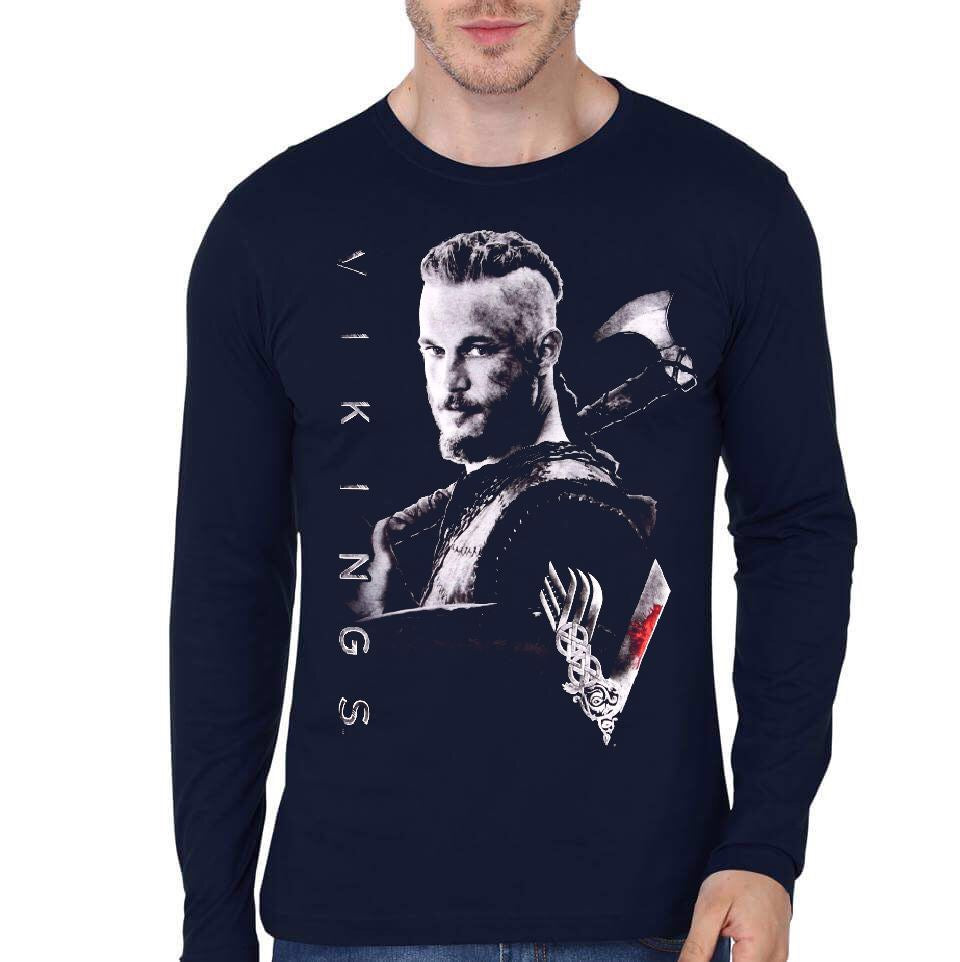 Vikings Ragnar Navy Blue Full Sleeve T-Shirt Hoodie, Sweatshirt | CoreVibeTees.com