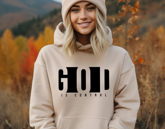 God Is Control Hoodie -  Cotton, Heather Color, Crew Neck, 3/4 Length, Inspirational Design, Ideal for All Seasons - Polyester