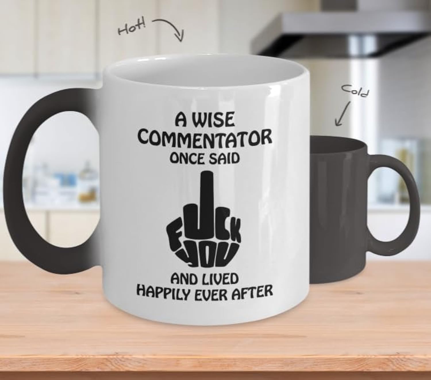 Commentator Rude Coffee Cups 11 oz Color Changing Mug Fuck Off Adult Dirty Humor, Gift For Coworker Leaving Curse Word Middle Finger Mug