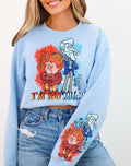 I'M TOO MUCH SWEATSHIRT W/ SLEEVE PRINT T-Shirts, Hoodie | CoreVibeTees.com (Image 1)