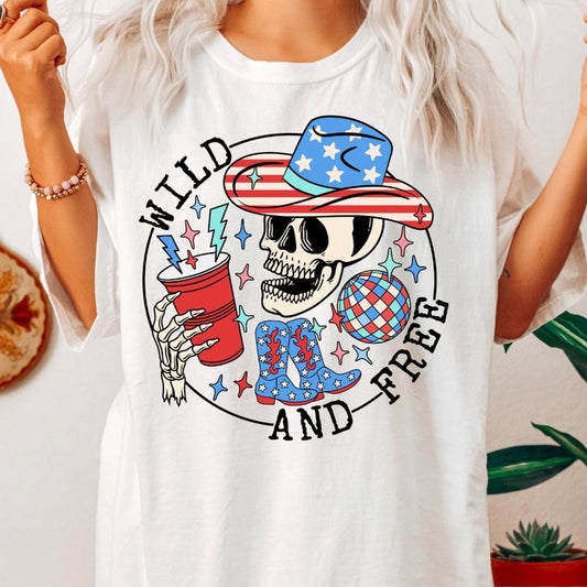 4TH OF JULY SHIRT, WILD AND FREE SHIRT, JULY 4TH SHIRT UNISEX COTTON SHIRT, OVERSIZED HOLIDAY SUMMER SHIRT Comfort Fabric