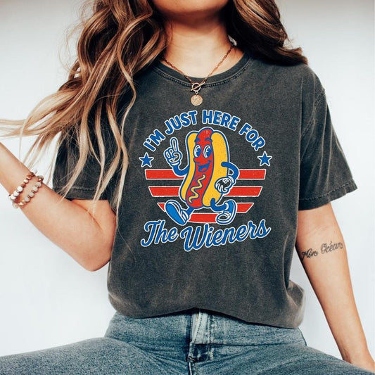 4th of July Just Here For The Wieners T Shirt, Funny Hot Dog Shirt, Independence Day T Shirt, Retro America Patriotic Weenies Shirt
