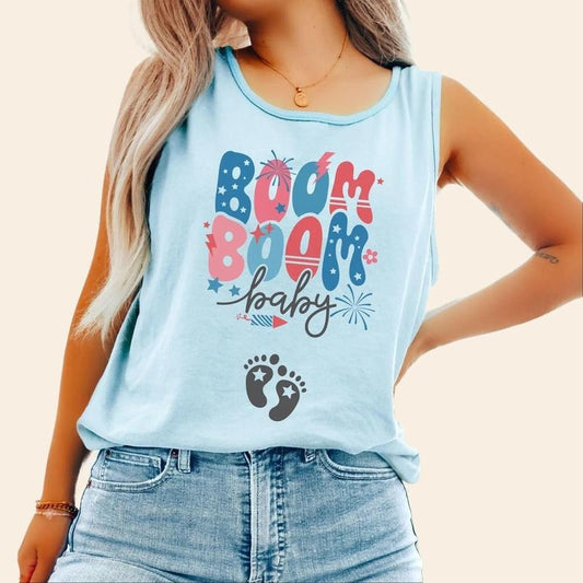 4th of July Pregnancy Announcement Tank Top Fourth of July Baby Reveal top July 2025 Maternity Tank Memorial Day Red White and Due Tee