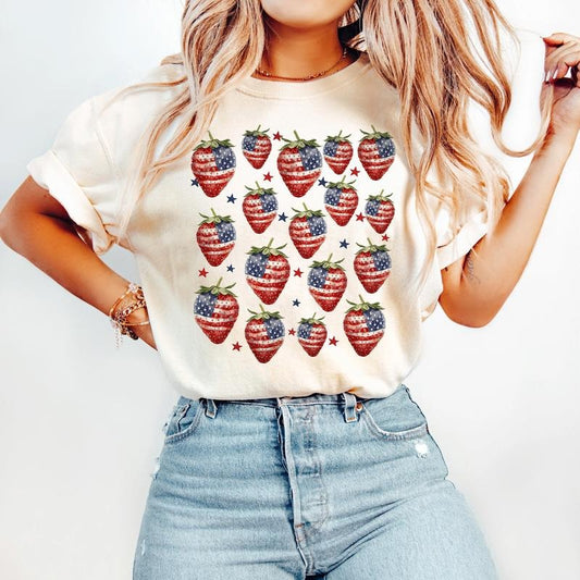 4th of July Strawberries Shirt, America Shirt, 4th of July Shirt, Strawberry Shirt, American Girl Shirt, Independence Day, Retro Fourth July, Comfort Colors T Shirt