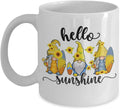 Hello Sunshine, Yellow Sunflower Gnomes White Ceramic Coffee Mug