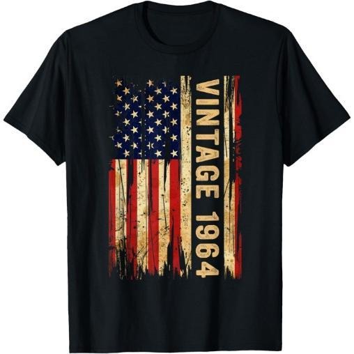 60 Years Old Vintage 1964 American Flag 60th Birthday Men T-Shirt Made in USA