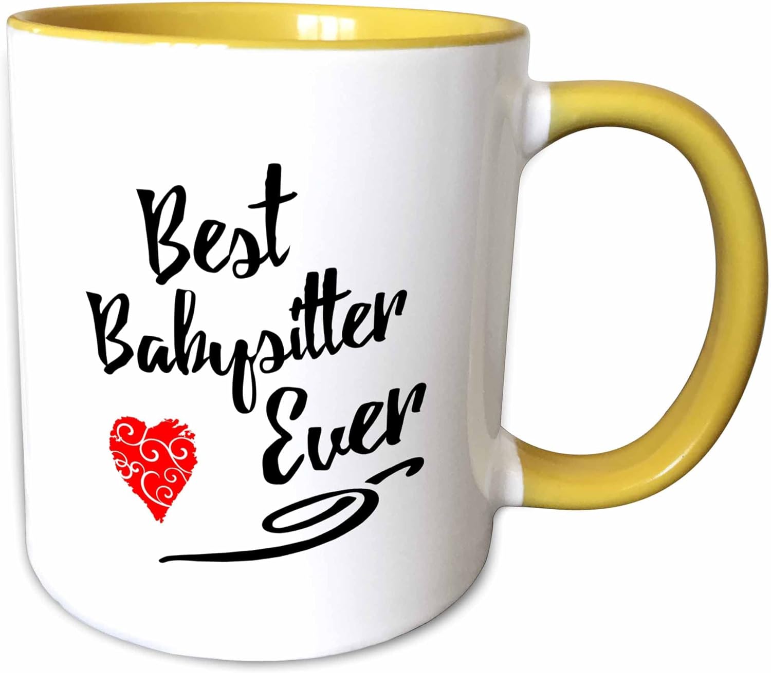 3dRose Best Babysitter Ever Design in Black Text with Red Swirly Heart Mug, 11 oz