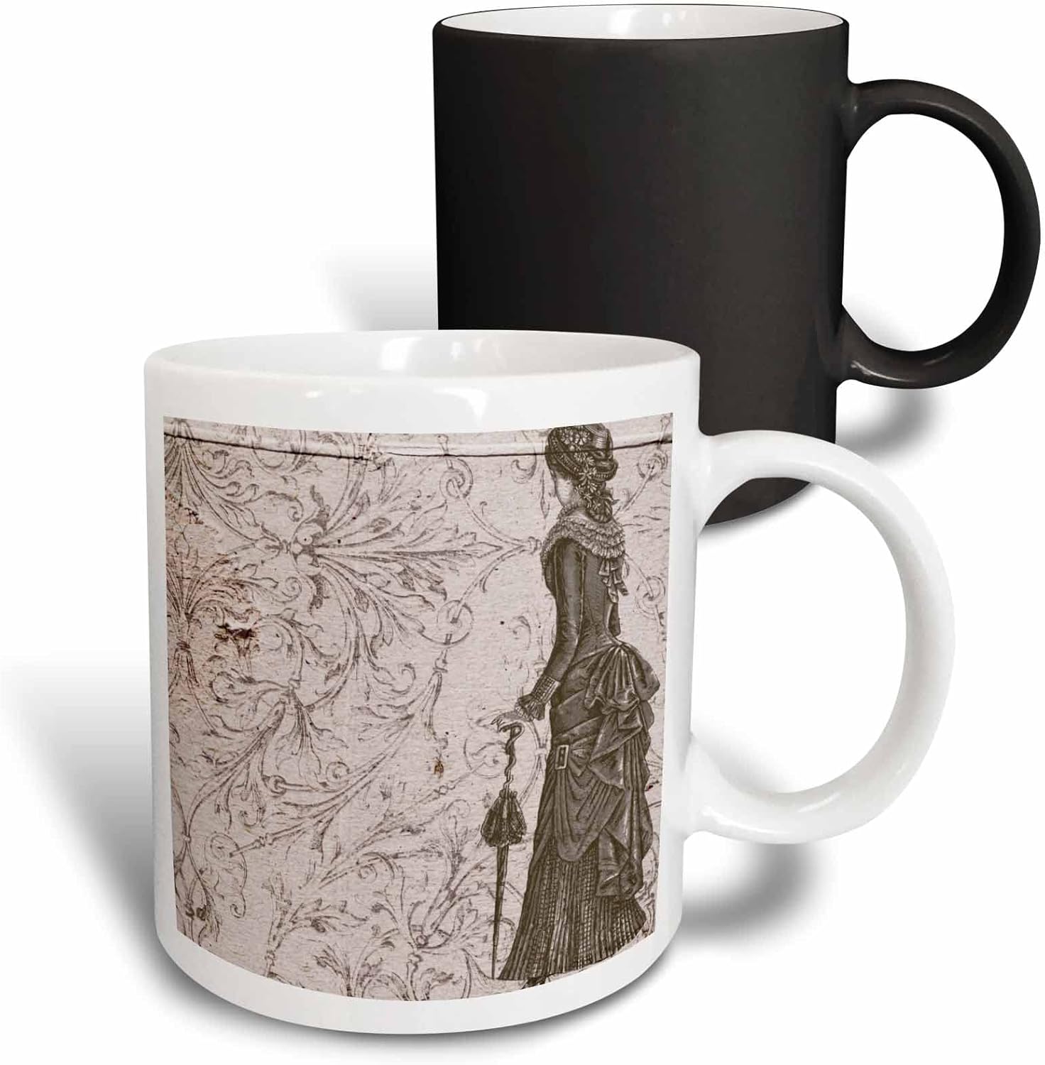 3dRose Vintage Fashionable Lady Steampunk Art Magic Transforming Mug, 11 oz, Black/White