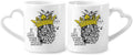 Pineapple Line Drawing Fruit King Couple Porcelain Mug Set Ceramic Lover Cup Heart Handle