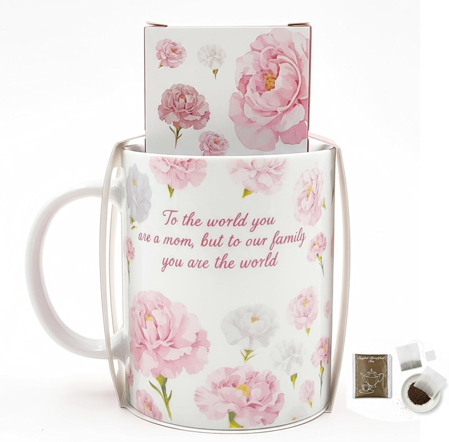 Gifts for Mom Porcelain Coffee Mugs and English Breakfast Tea Set Reusable Ceramic Cups Cute Floral Mug as Birthday Mothers'Day Best Gift for Women